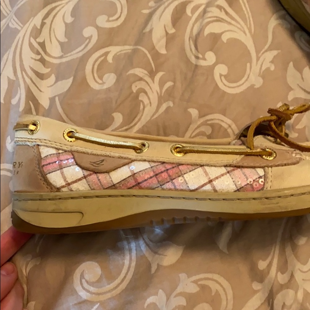 Sperry Angelfish Boat Shoes Oatpinic Plaid Sz 7M